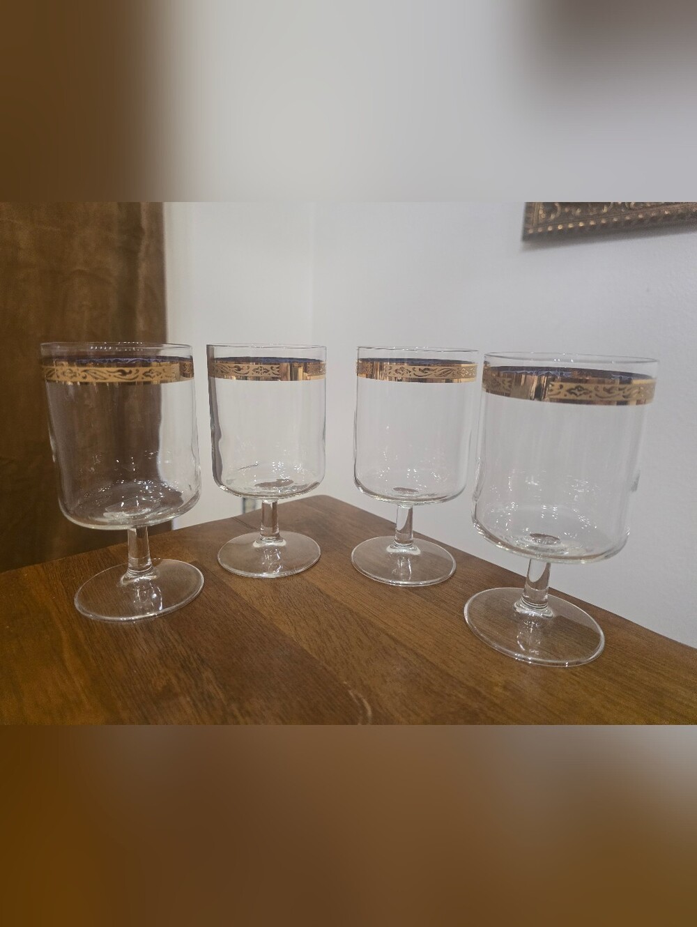 Set Of 4 Vintage Midcentury Modern Iced Tea Water Gold Encrusted Glasses Mint